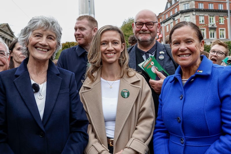 Catherine Connolly (left) with Holly Cairns (centre) and Mary Lou McDonald. Photograph: Conor O'Mearain/PA Wire 