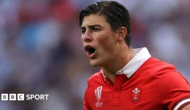 Louis Rees-Zammit calls out during the 2023 World Cup with Wales