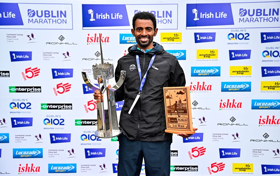 Winner of the Men’s race at the 2025 Irish Life Dublin Marathon, Daniel Mesfin
