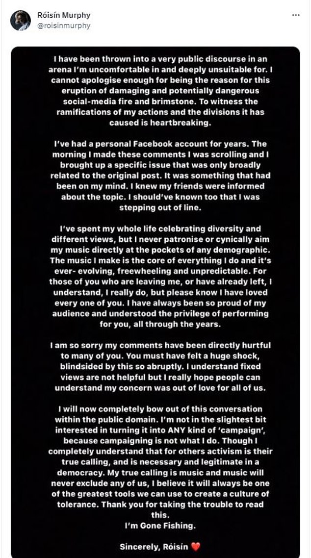 The former Moloko frontwoman later issued an apology after suffering an online backlash by Twitter users claiming to be LGBTQ+ allies