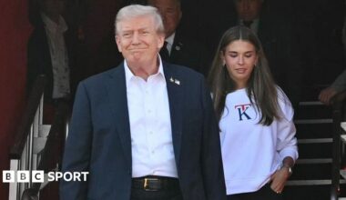 US President Donald Trump, along with his granddaughter Kai Madison Trump, attends the 2025 Ryder Cup