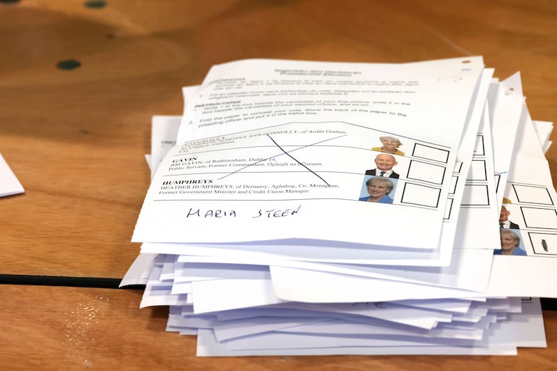 A spoiled vote during counting of presidential election votes from the Dún Laoghaire constituency. Photograph: Alan Betson