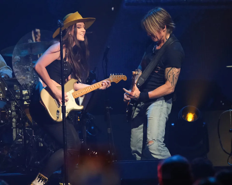 AUSTIN, TEXAS - MAY 04: (L-R) Maggie Baugh and Keith Urban perform onstage at the 2024 iHeartCountry Festival - Show at Moody Center on May 04, 2024 in Austin, Texas. (Photo by Hubert Vestil/WireImage) / WireImage