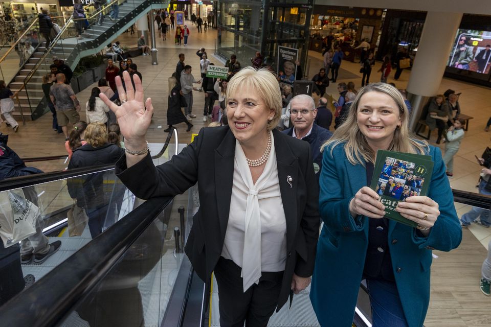 Heather Humphreys with Fine Gael TD Emer Currie yesterday. Photo: Tom Honan