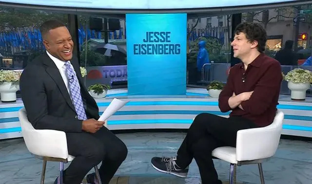 NBC Craig Melvin and Jesse Eisenberg laugh on the 'Today' show.