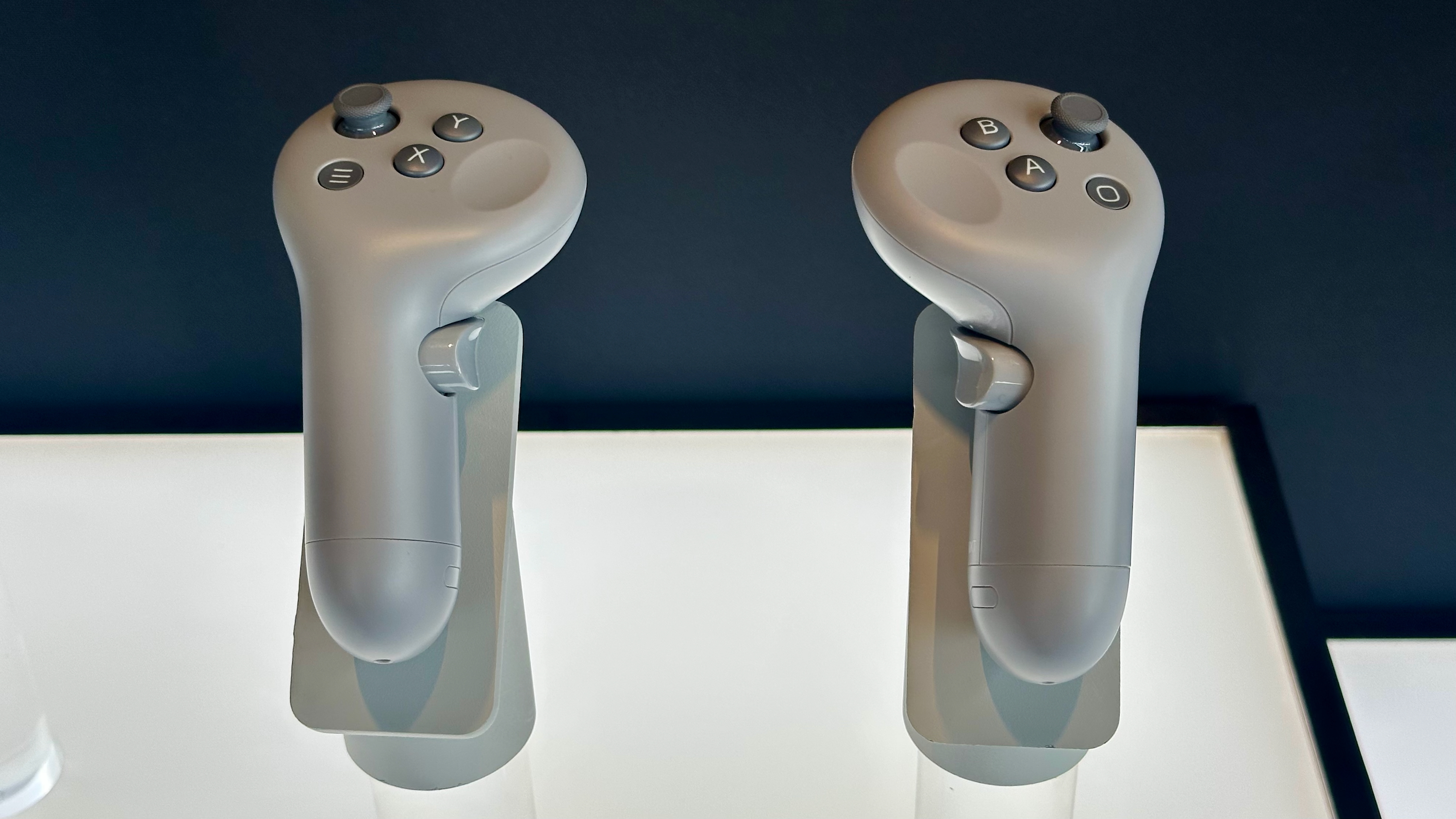 A photo of the Samsung Galaxy XR headset's controllers.