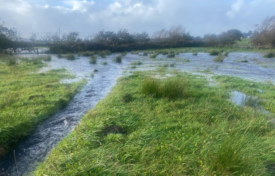 The Carrownisky site following Storm Amy, showing floodwater levels almost reaching the dug conduit. Photo: Ballycastle Stop the Forestry Committee