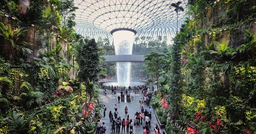 The 'Rain Vortex' at Changi Airport, Singapore. Photo: Getty