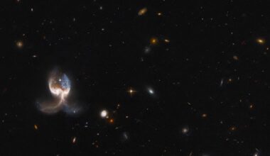 The NASA/ESA Hubble Space Telescope photographed the VV689 system, which consists of two massive merging galaxies, giving the system a symmetrical &quot;wing&quot; appearance.