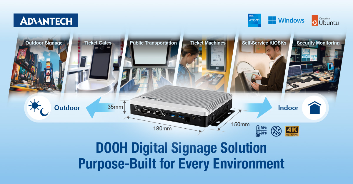 Advantech (2395, TW), a Taiwanese supplier of AIoT platforms and services, has unveiled a compact, fanless digital signage player aimed at the growing market for smart city infrastructure. The DS-330, powered by Intel® Atom® x7000 series processors, delivers 4K visuals in a small footprint designed for outdoor and public-facing environments.
