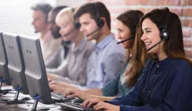 people working at a call center