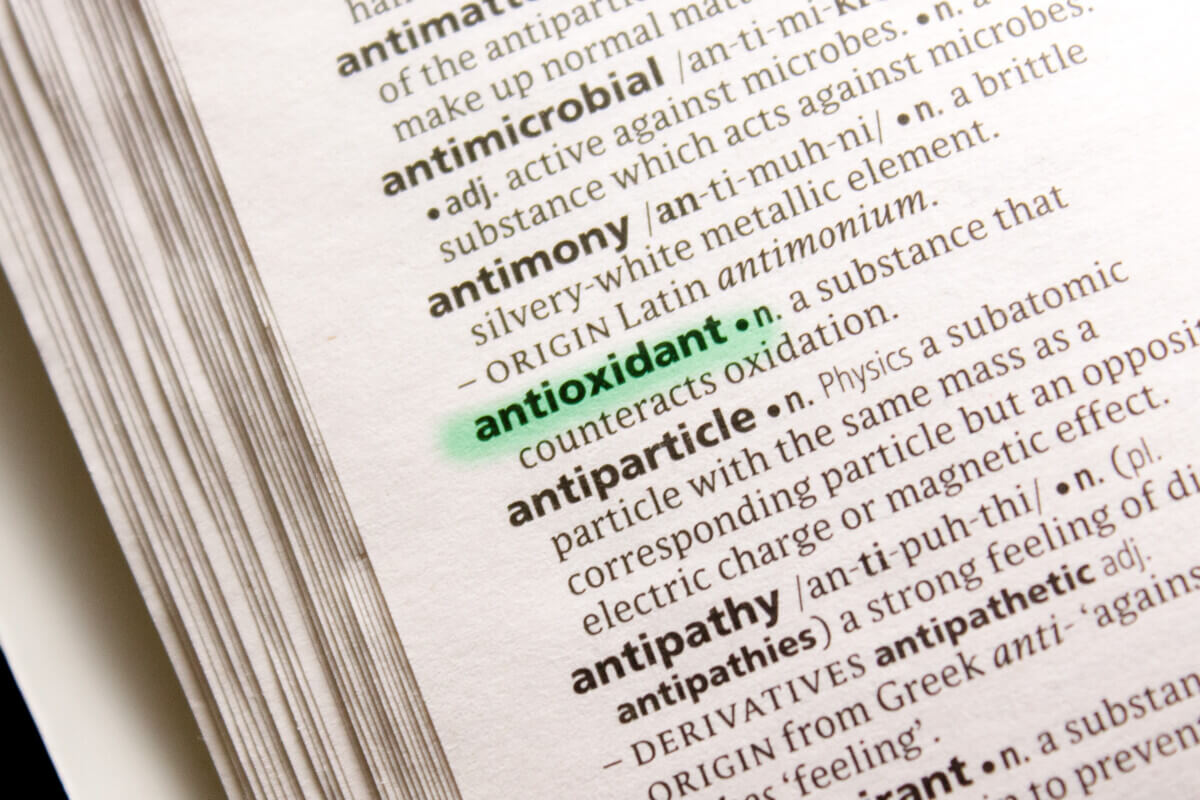 Antioxidant highlighted in a dictionary.