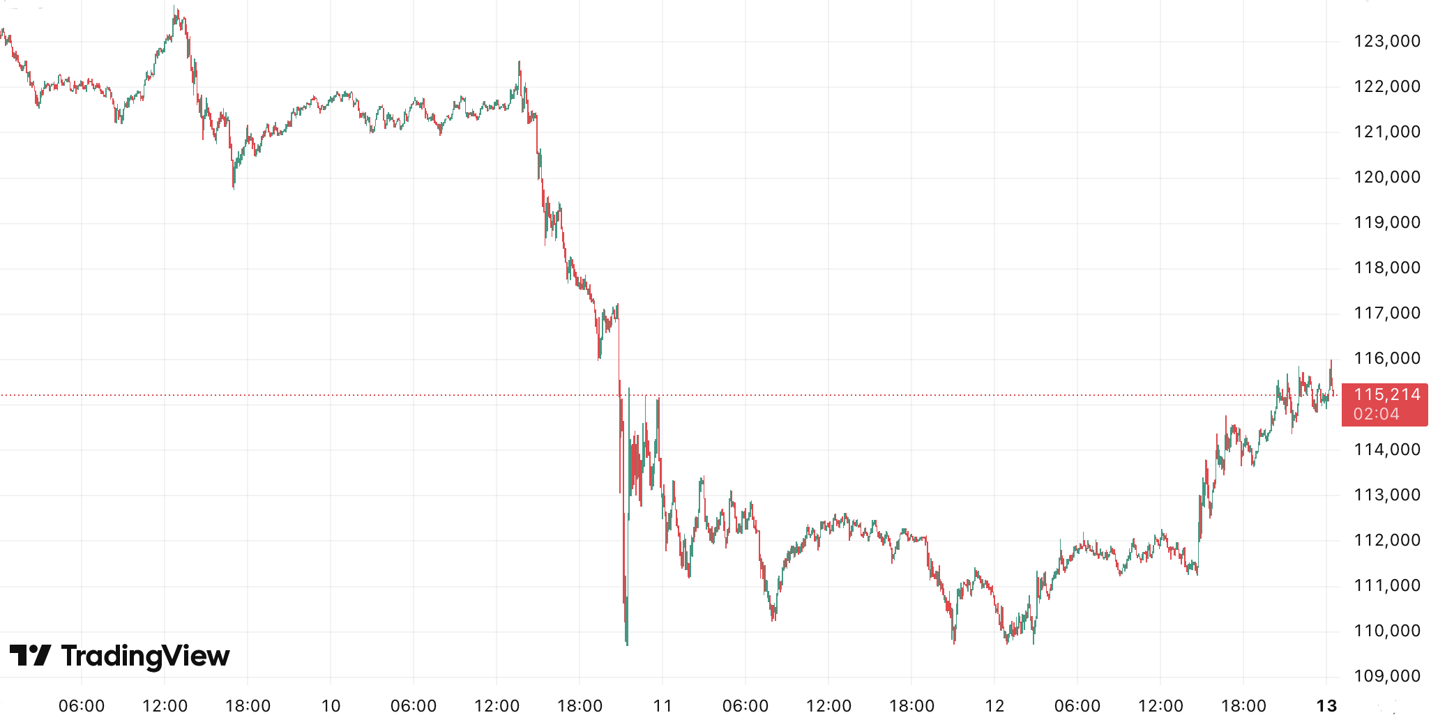 Bitcoin during Friday's dramatic sell-off (Source: TradingView)