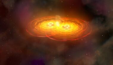 Artist impression of a black hole merger (Credit : NASA/CXC/A.Hobart)