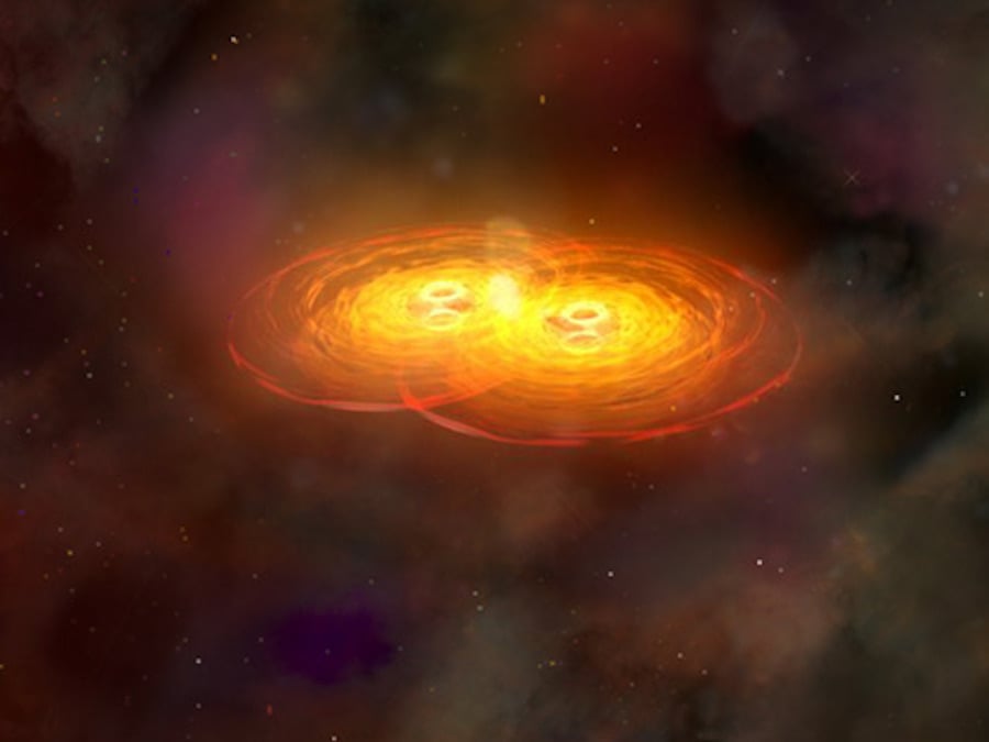 Artist impression of a black hole merger (Credit : NASA/CXC/A.Hobart)