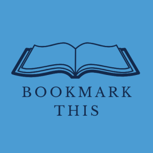 The words Bookmark This are written on a Carolina blue background. Above the words are a drawing of an open book.