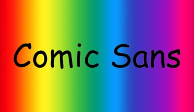 Comic Sans font on a rainbow background