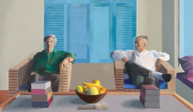 Christopher Isherwood and Don Bachardy, painted by David Hockney in 1968, depicts author Isherwood (left) and artist Bachardy in domestic tranquility.