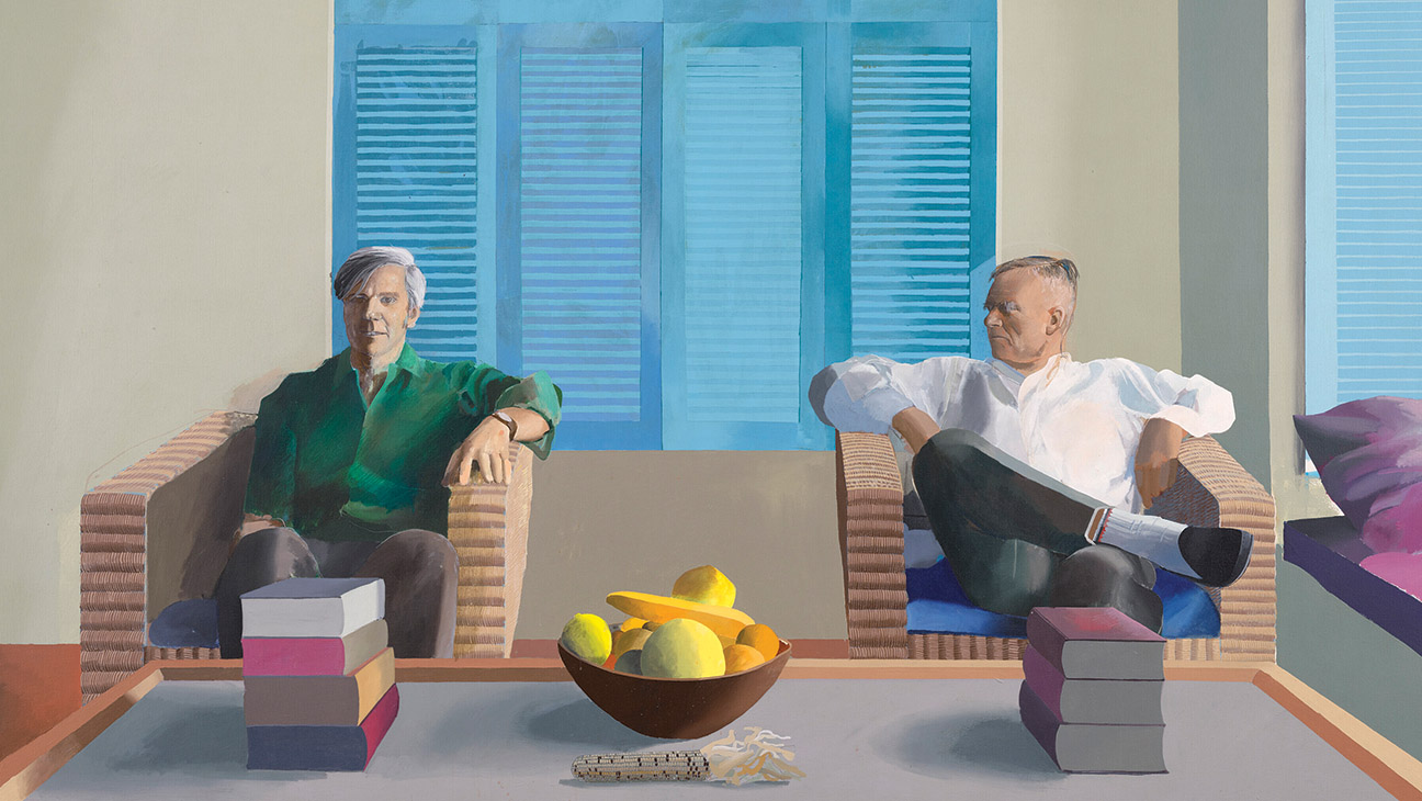 Christopher Isherwood and Don Bachardy, painted by David Hockney in 1968, depicts author Isherwood (left) and artist Bachardy in domestic tranquility.