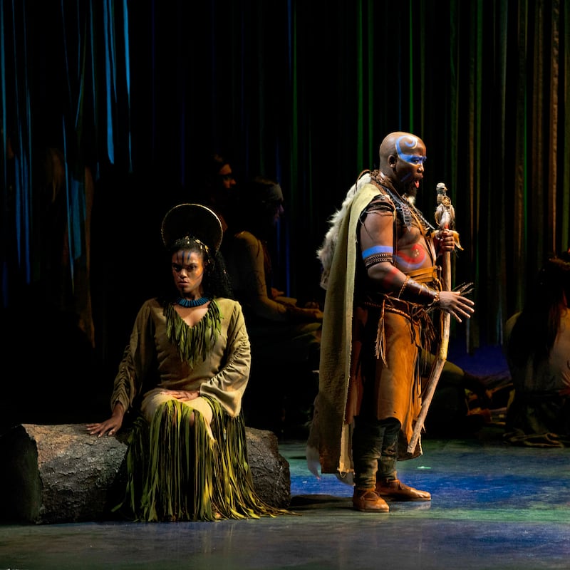 Axelle Saint-Cirel and Kamohelo Tsotetsi in The Magic Fountain. Photograph: Pádraig Grant