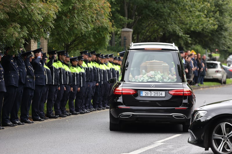 The guard of honour at funeral of Det Gda Deirdre Finn at St John the Evangelist, Ballinteer, Dublin. Photograph: Nick Bradshaw