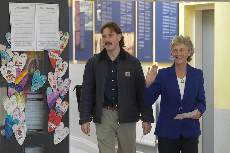 Catherine Connolly's son Stephen also voted at Claddagh National School in Galway city. Photograph: Brian Lawless/PA Wire
