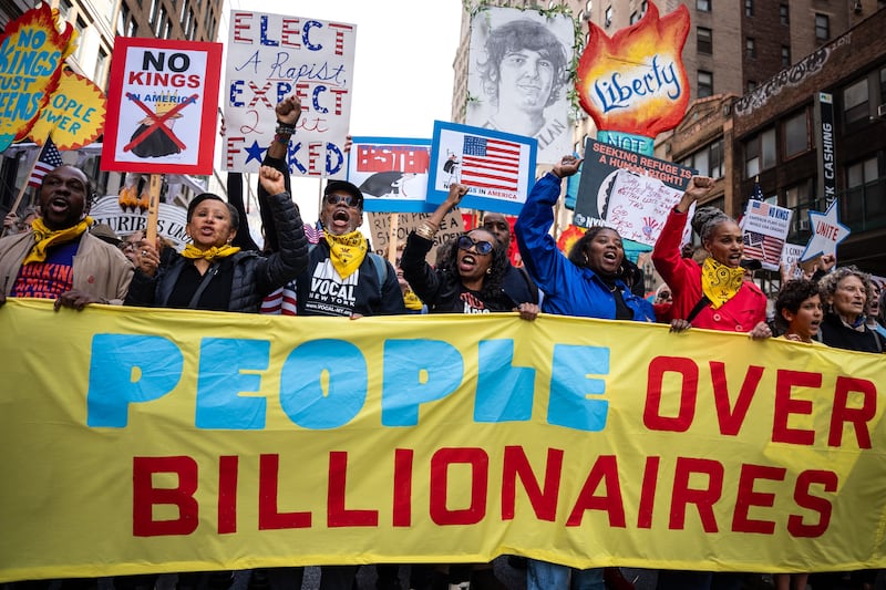 Thousands marched in New York as part of US-wide 'No Kings' protests against the Trump administration on Saturday. Photograph: Angelina Katsanis/EPA
