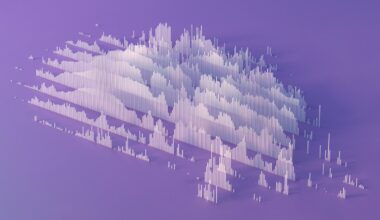 Digital generated image of abstract cloud / data visualization on purple background.