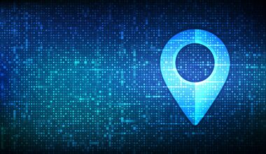 Pointer of map on matrix background with digits 1 and 0