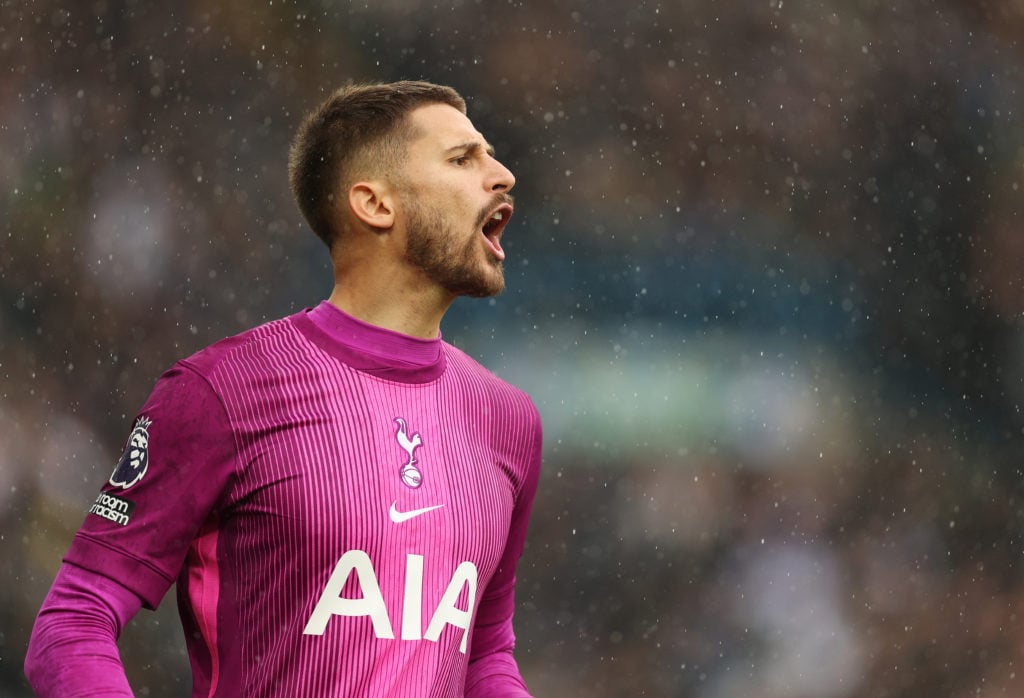 Tottenham Hotspur goalkeeper Guglielmo Vicario against Leeds United.