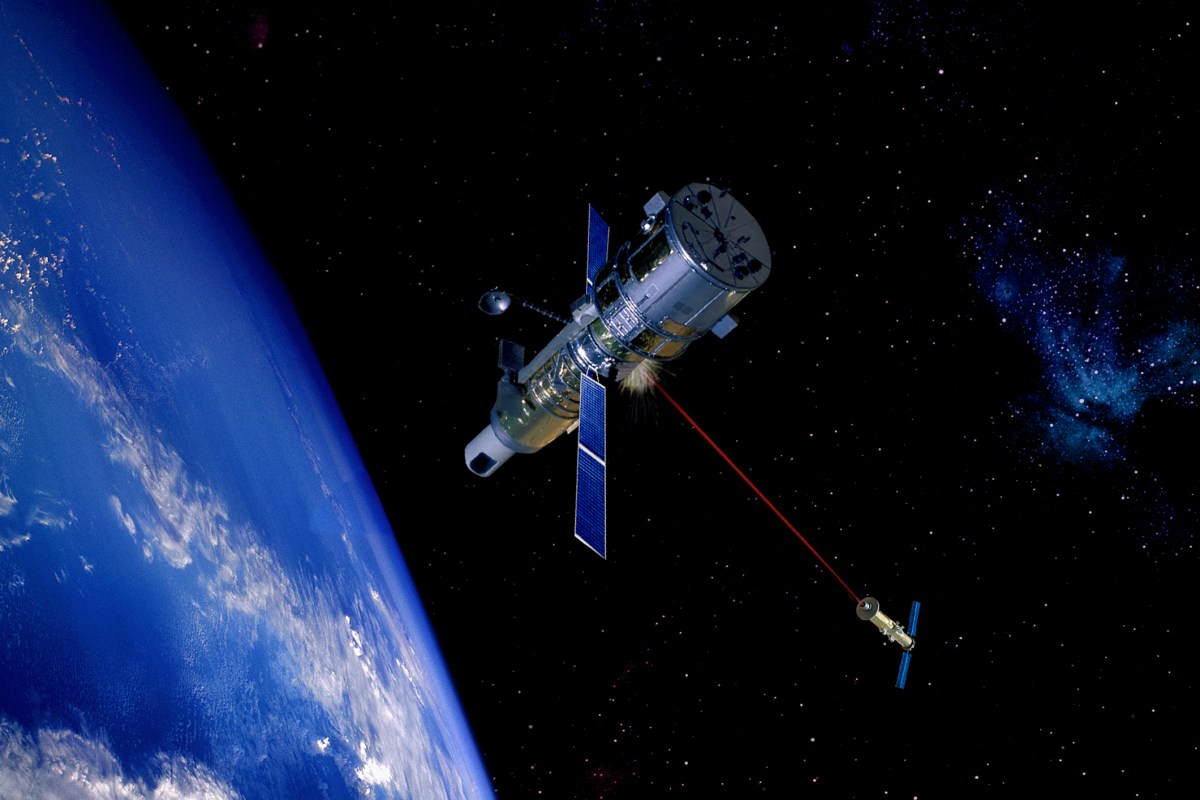 Space based laser attacking reconnaissance satellite
