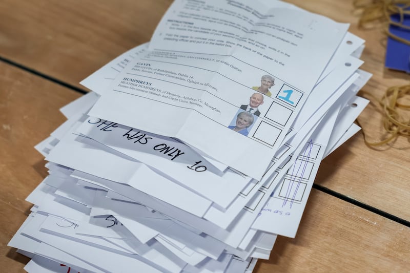 Spoiled votes from boxes at Dublin's RDS count centre. Photograph: Dan Dennison