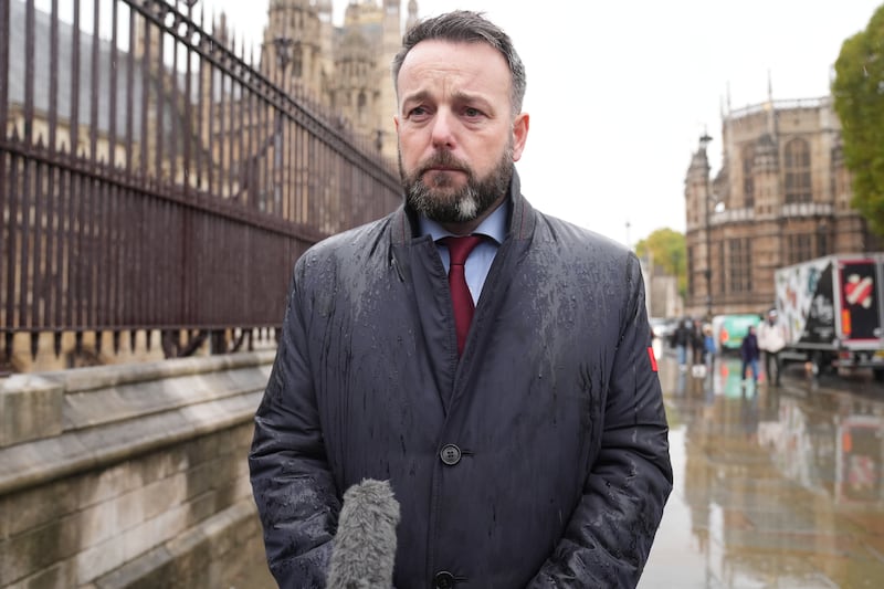 Colum Eastwood speaking to the media outside Westminster on Wednesday