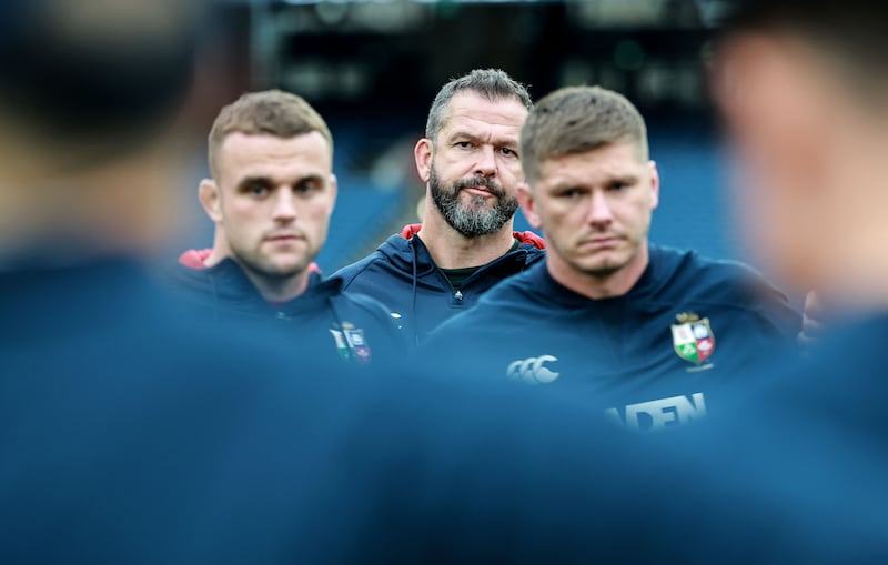 Lions head coach Andy Farrell and his son Owen Farrell (right) during preparation for the second Test against Australia in Melbourne in July. 
Photograph: Dan Sheridan/Inpho