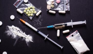 Hard drugs on dark table