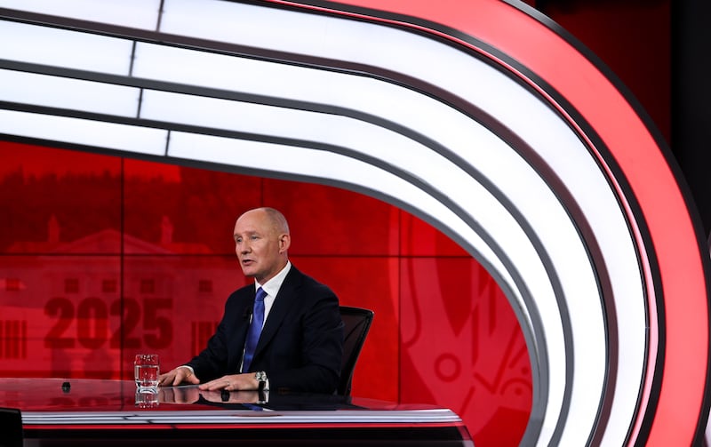 Jim Gavin during the first televised presidential debate on Virgin Media. Photograph: Ramsey Cardy/Sportsfile 