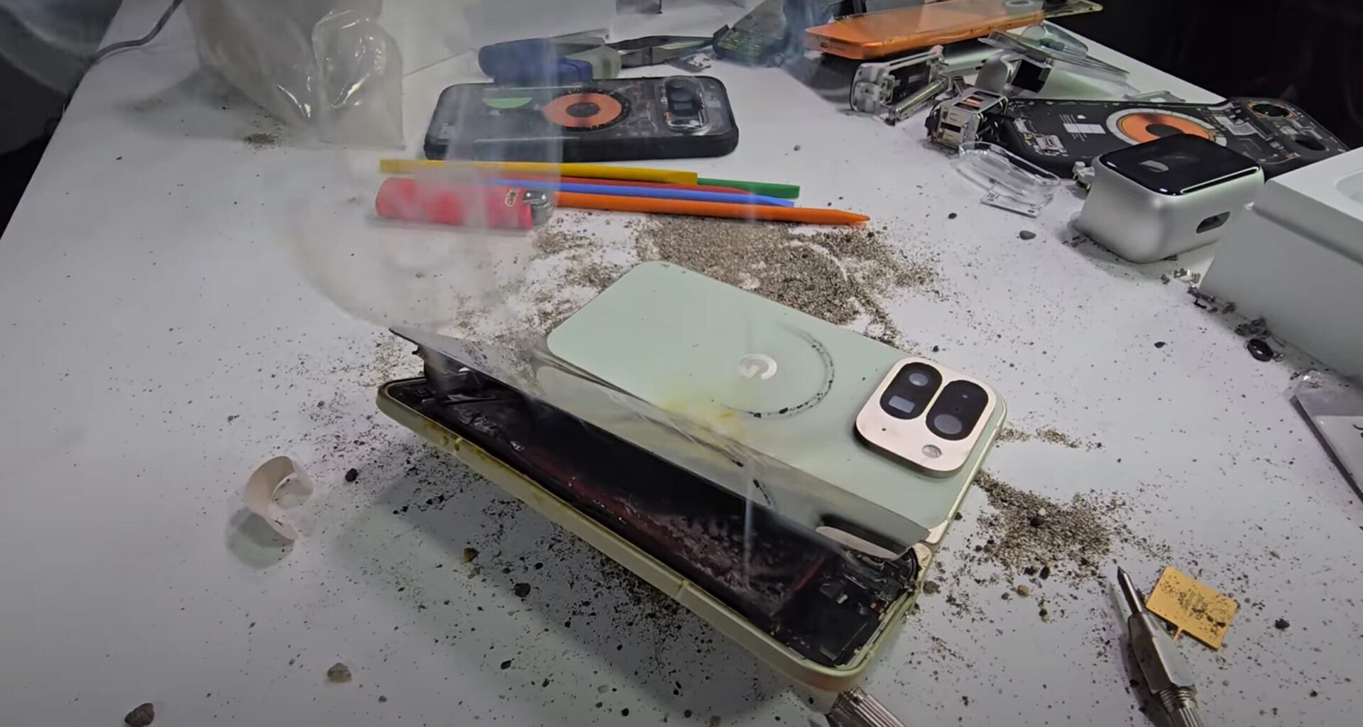 JerryRigEverything Google Pixel 10 Pro Fold Battery Exploded Durability Test