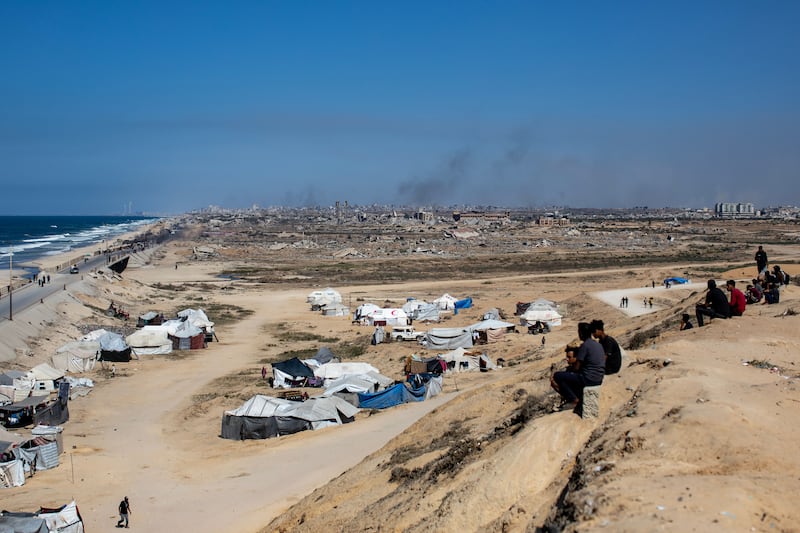 Smoke billows after Israeli airstrikes on Gaza City as seen from the northwest of Nuseirat refugee camp in the Gaza Strip on Thursday. Photograph: Haitham Imad/EPA