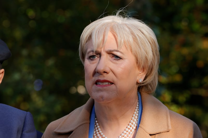 Heather Humphreys speaking to media in advance of the last televised debate in the campaign. Photograph: Alan Betson / The Irish Times

