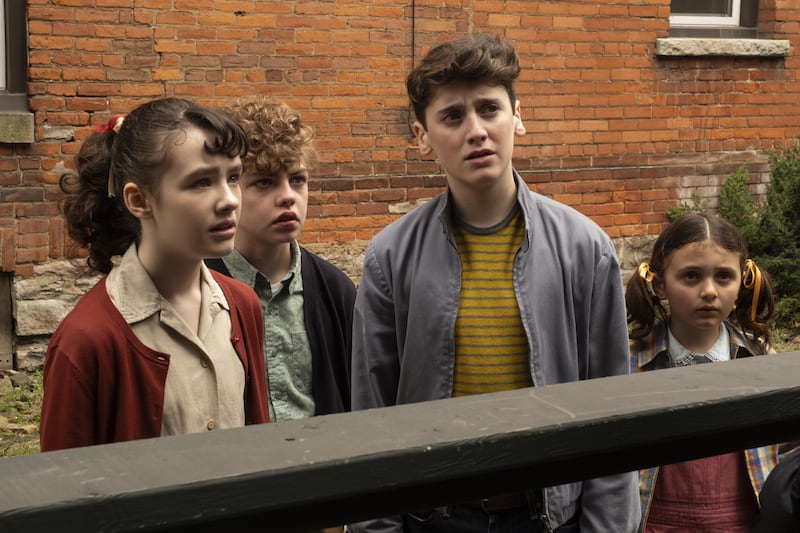 IT: Welcome To Derry: Clara Stack, Jack Molloy Legault, Mikkal Karim Fidler and Matilda Legault. Photograph: Home Box Office/Brooke Palmer