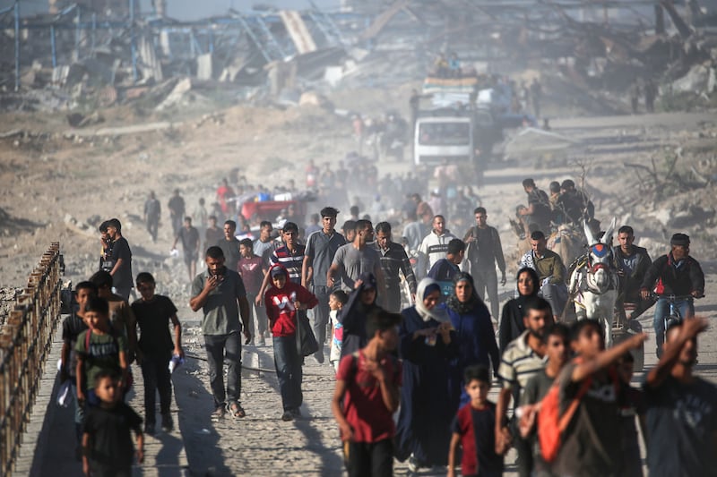 Palestinians make their way to Gaza City from Nuseirat in the central Gaza Strip on October 11th, 2025. Photograph: EYAD BABA/AFP via Getty Images