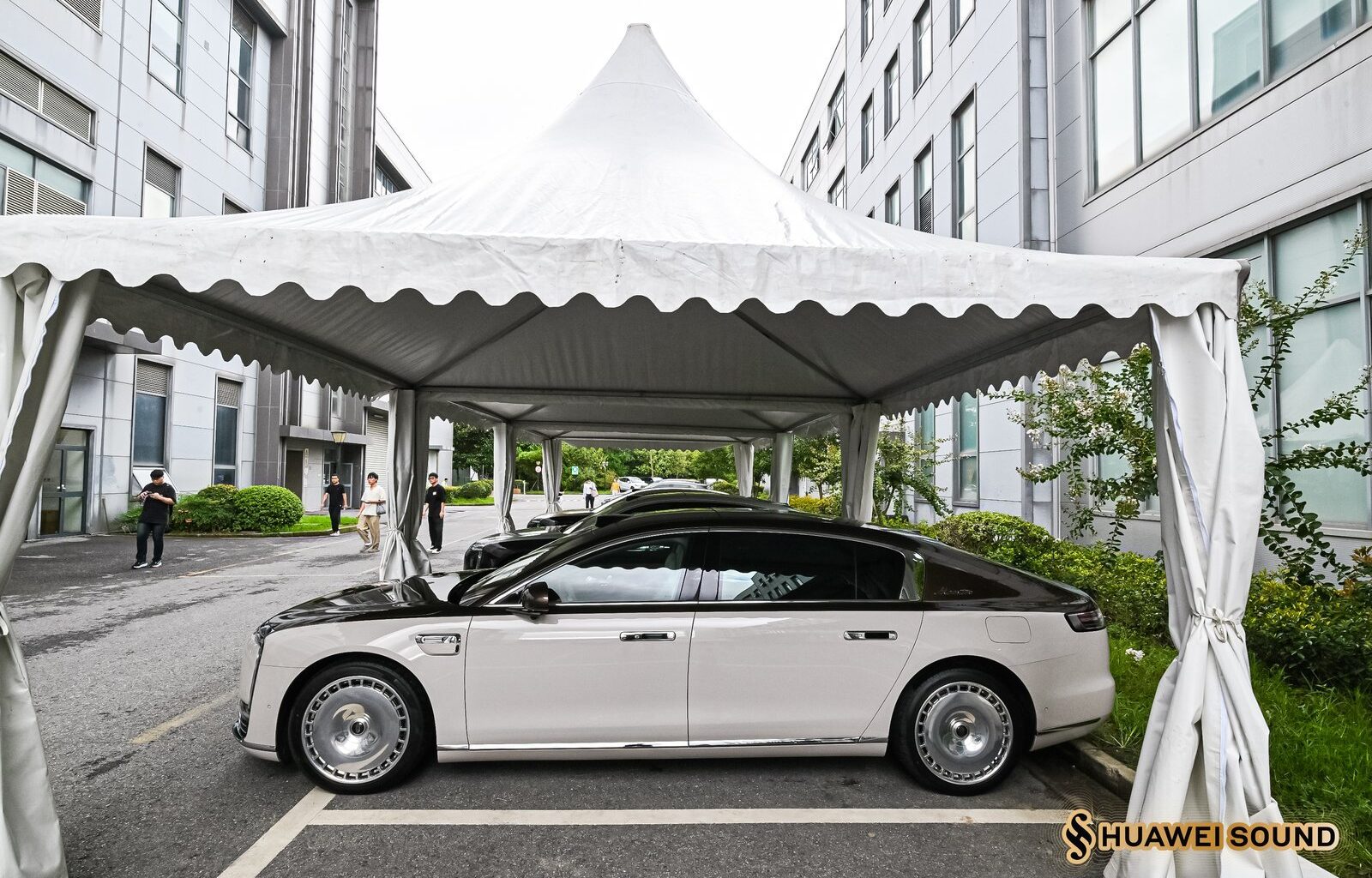 Maextro S800 luxury electric sedan at Huawei's Audio Lab in Shanghai.
