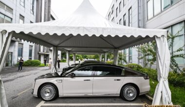 Maextro S800 luxury electric sedan at Huawei's Audio Lab in Shanghai.