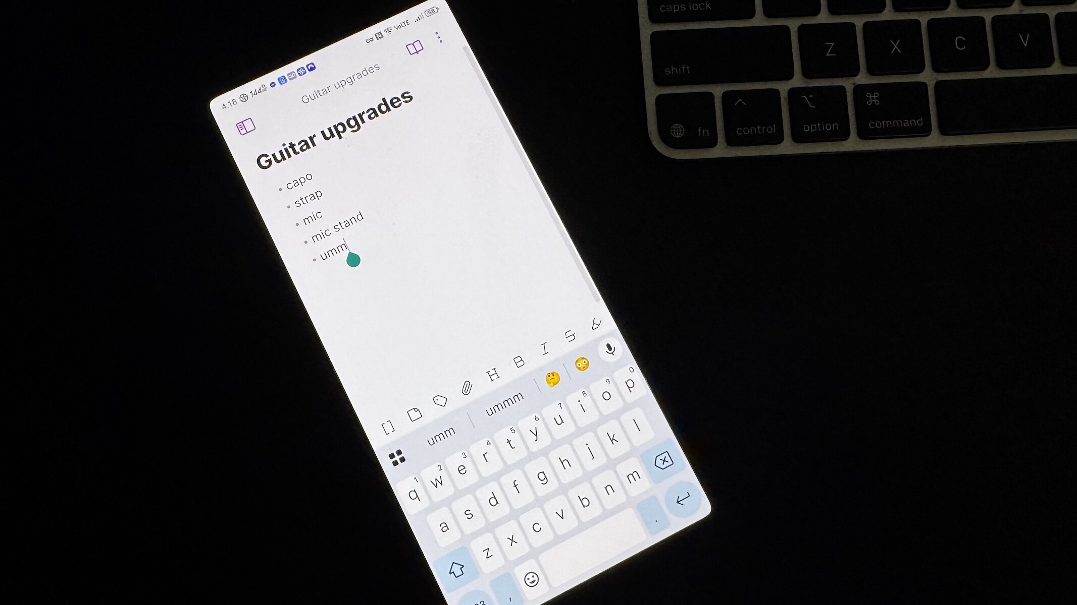 Obsidian note android An Android phone on a black background with an Obsidian note open.