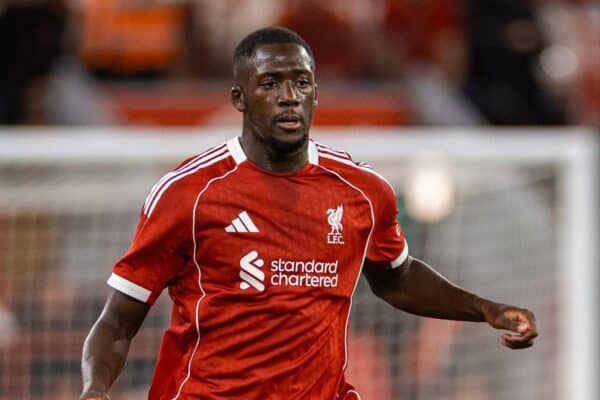 LIVERPOOL, ENGLAND - Monday, August 4, 2025: Liverpool's Ibrahima Konaté during a pre-season friendly match between Liverpool FC and Athletic Bilbao at Anfield. (Photo by David Rawcliffe/Propaganda)