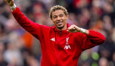 LIVERPOOL, ENGLAND - Saturday, September 20, 2025: Liverpool's goalscorer Hugo Ekitike celebrating after the final whistle during the FA Premier League match between Liverpool FC and Everton FC at Anfield. The 247th Merseyside Derby. (Photo by David Rawcliffe/Propaganda)