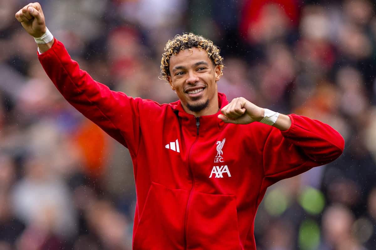 LIVERPOOL, ENGLAND - Saturday, September 20, 2025: Liverpool's goalscorer Hugo Ekitike celebrating after the final whistle during the FA Premier League match between Liverpool FC and Everton FC at Anfield. The 247th Merseyside Derby. (Photo by David Rawcliffe/Propaganda)