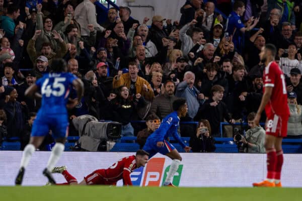 LONDON, ENGLAND - Saturday, October 4, 2025: Chelsea's Estêvão Willian celebrates after scoring his side's second and winning goal during the FA Premier League match between Chelsea FC and Liverpool FC at Stamford Bridge. (Photo by David Rawcliffe/Propaganda)