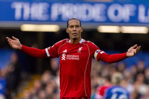 LONDON, ENGLAND - Saturday, October 4, 2025: Liverpool's captain Virgil van Dijk during the FA Premier League match between Chelsea FC and Liverpool FC at Stamford Bridge. (Photo by David Rawcliffe/Propaganda)