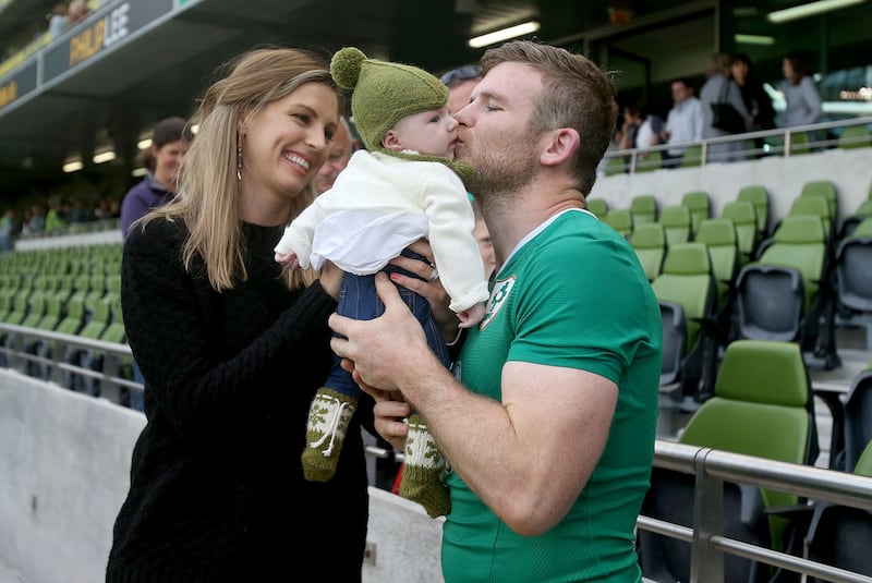 Gordon D'Arcy with wife Aoife and daughter Soleil after an Ireland match in Dublin in 2015. Photograph: Dan Sheridan/Inpho